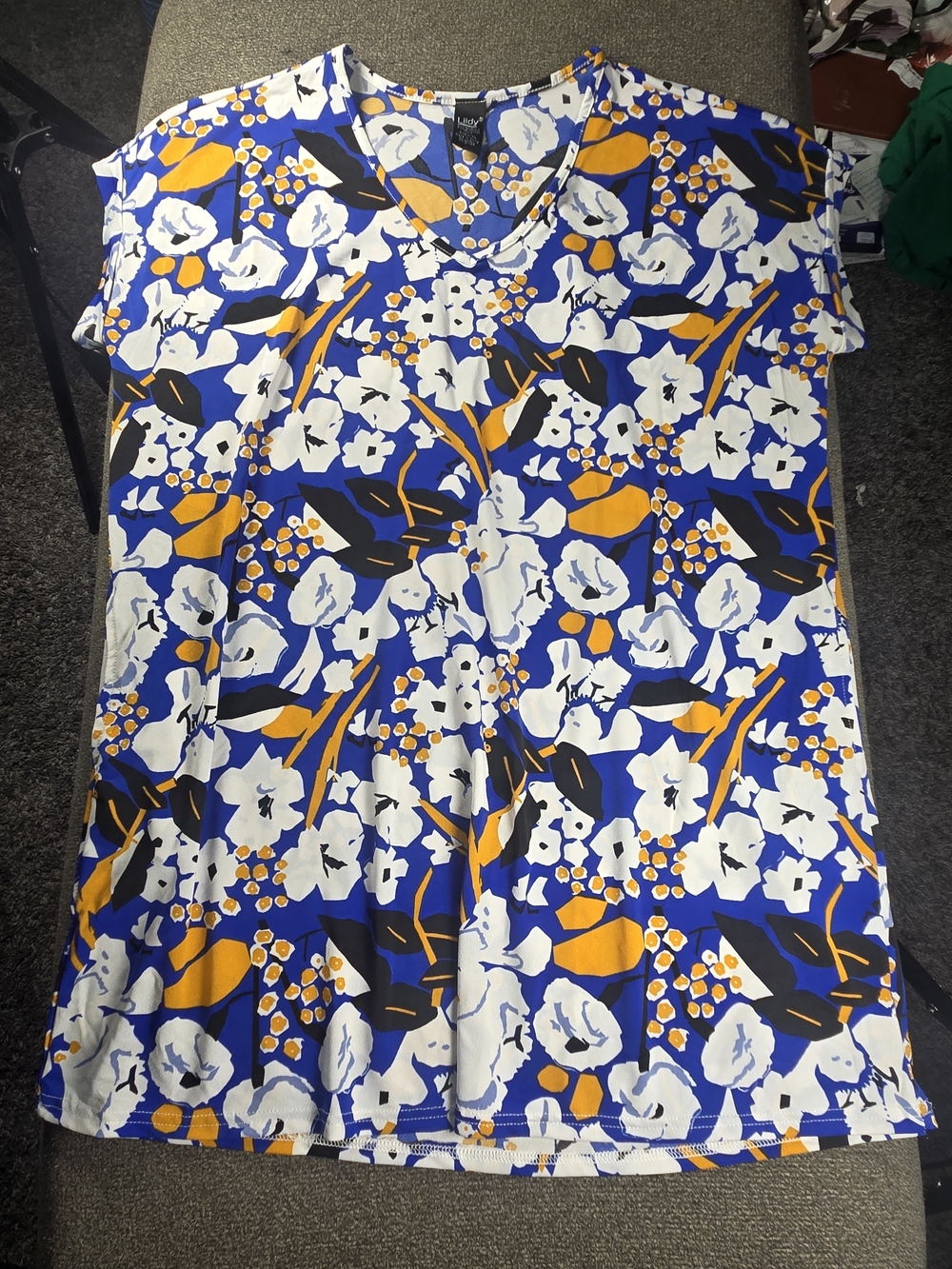 Bold Blue & White Floral Tunic with Mustard Accents